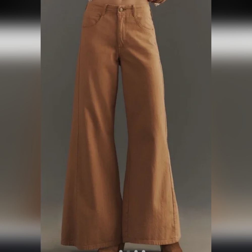 Pilcro Wide-Leg Flare Jeans in Tan